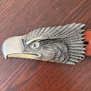 Vintage Latitan Leather Belt with Eagle Head Buckle Size 32 Brown Copyright 1979
